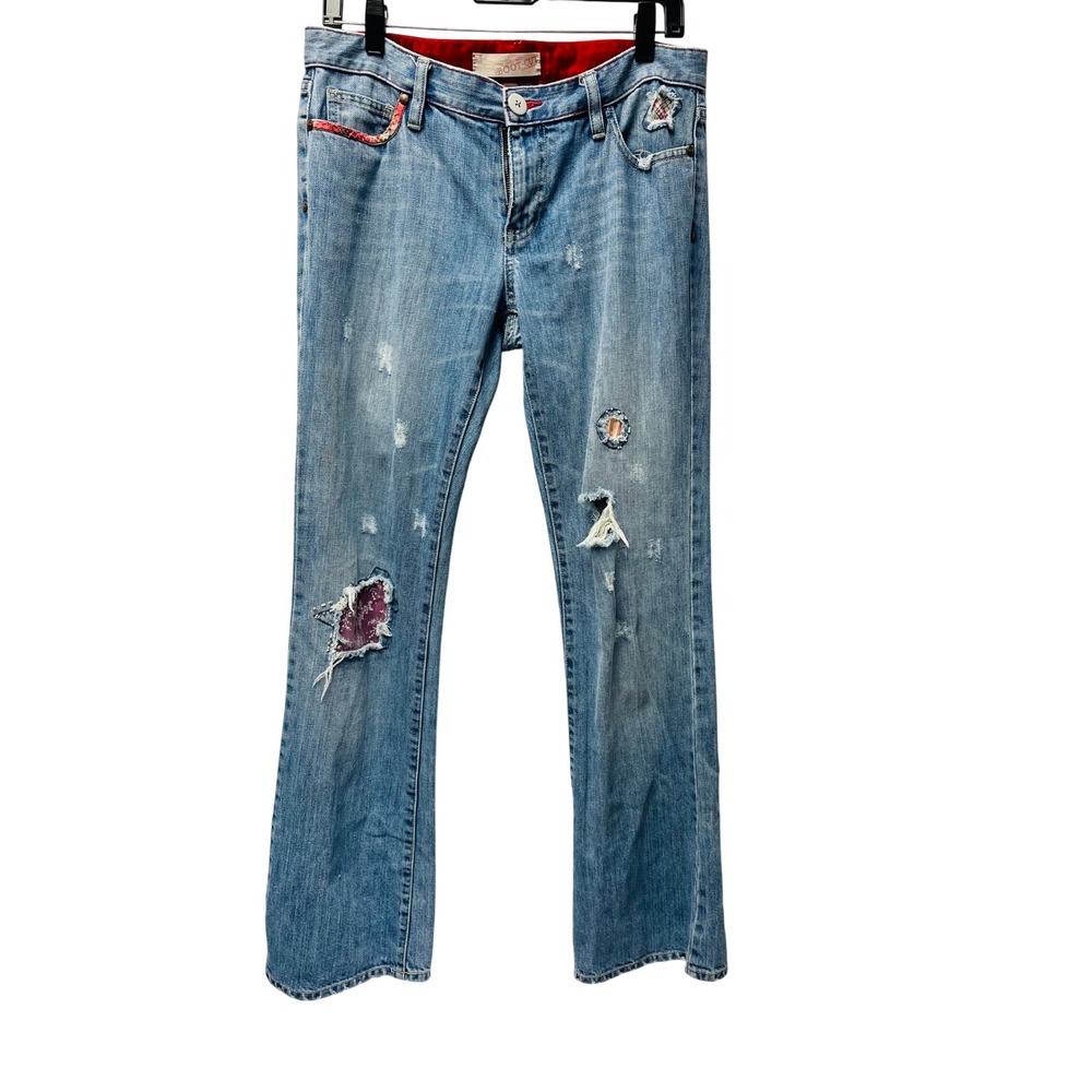 Old Navy Boot-Cut Jeans 6 Ultra Low Waist Distressed Boho Patchwork Hippie Y2K